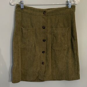 Olive Green Corduroy Button-Front Skirt